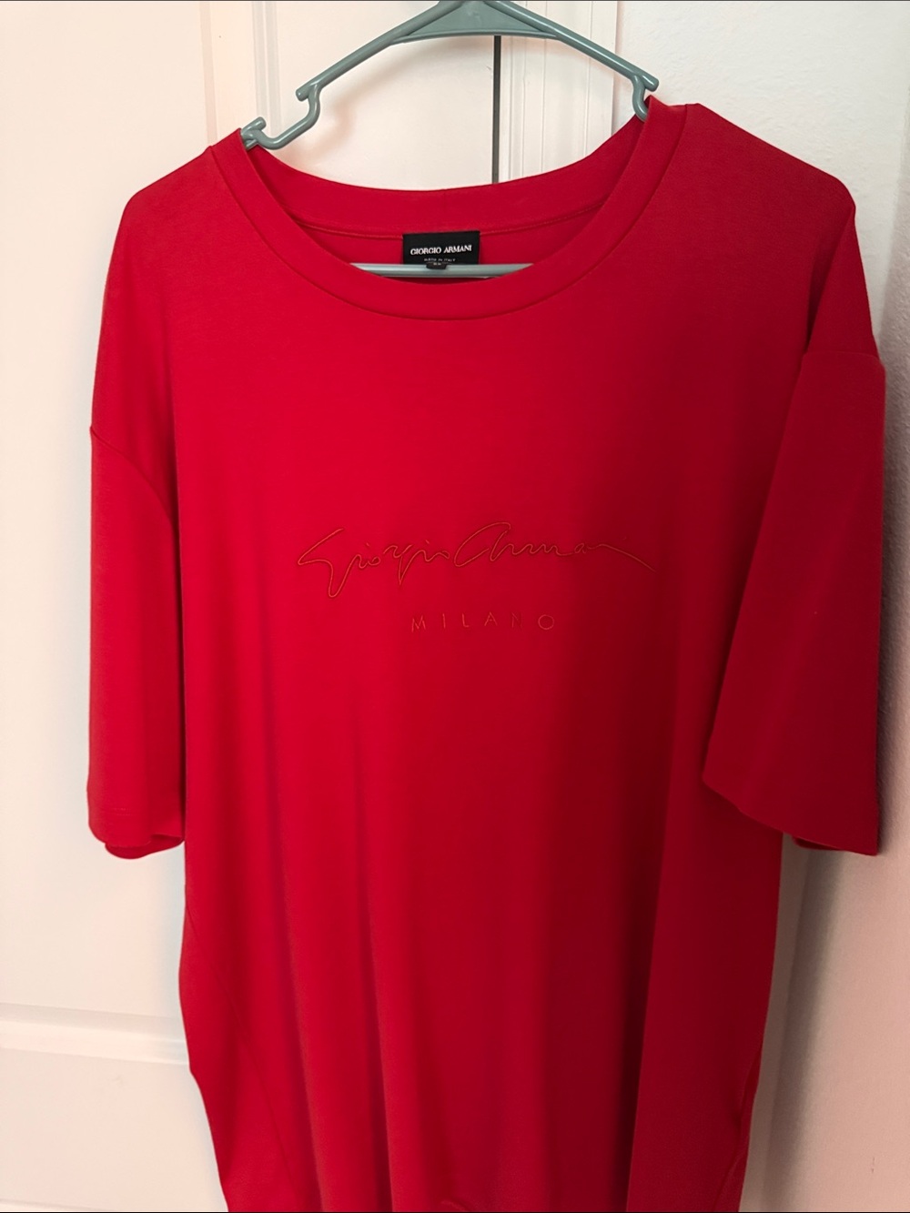 Giorgio Armani Red Short Sleeve Logo Tee